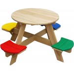 Masuta Gradina Rotunda Maro Natur OZN Masa pentru copii cu 4 locuri din lemn cu scaune colorate pentru Joaca Picnic si Activitati 